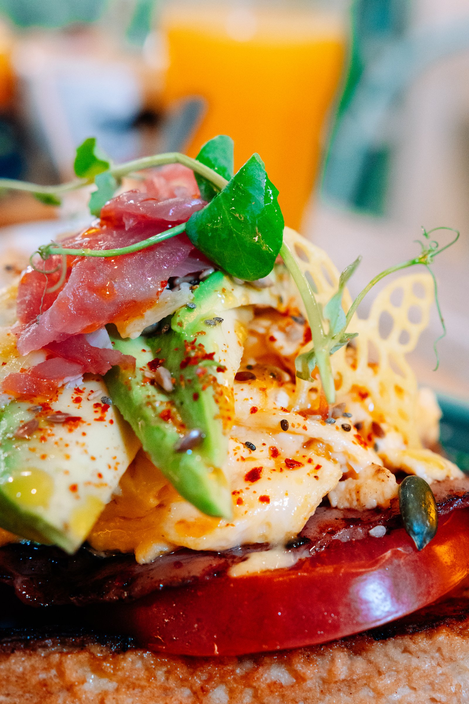 Tostada de brunch con aguacate y salmón