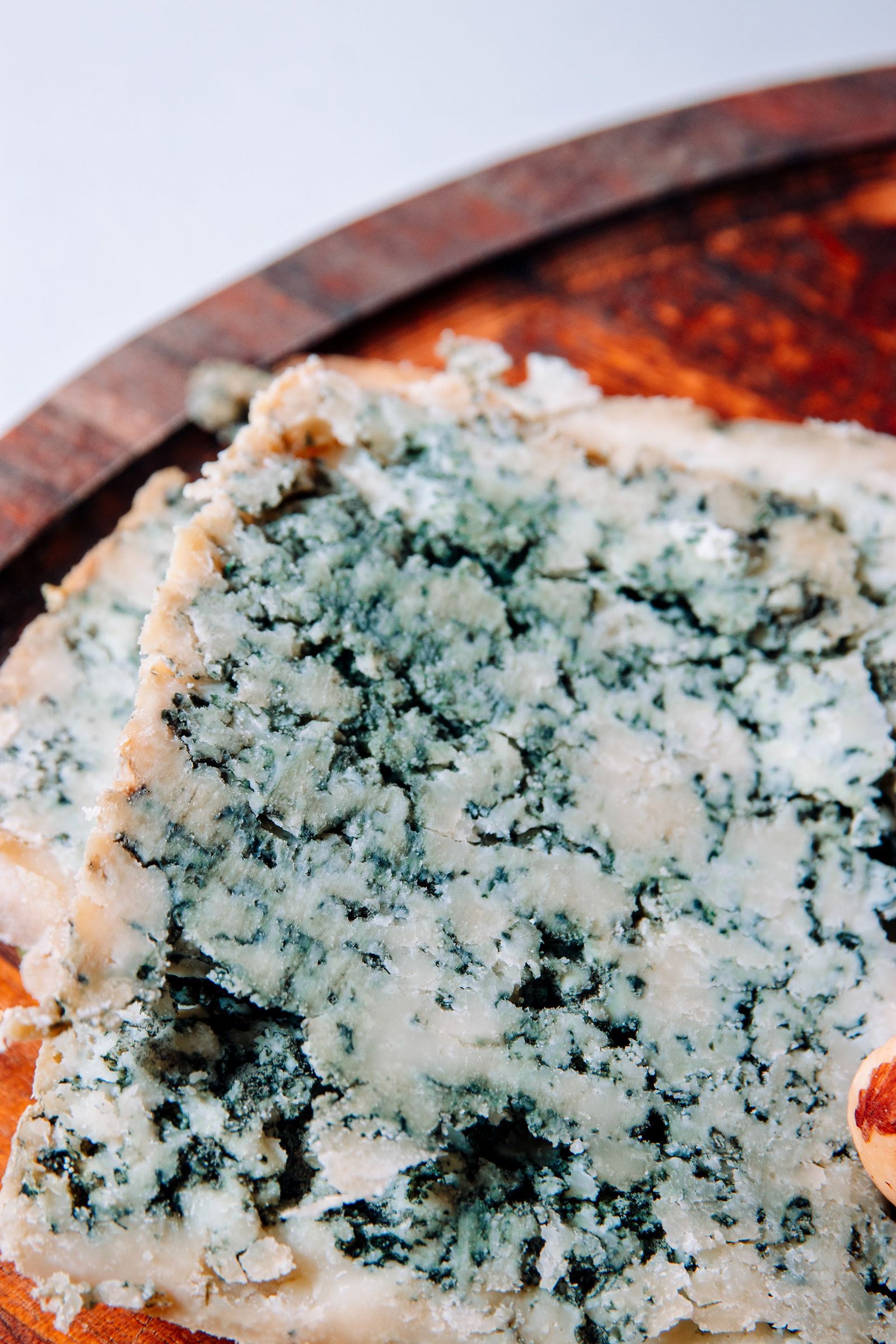 Detalle del interior de un queso azul.